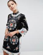 Asos Embroidered Tunic Shift Dress - Black