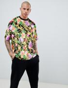 Asos Design Oversized T-shirt In Velour With All Over Rose And Chain Print - Black