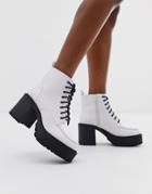 Truffle Collection Chunky Heeled Lace Up Boots Inwhite