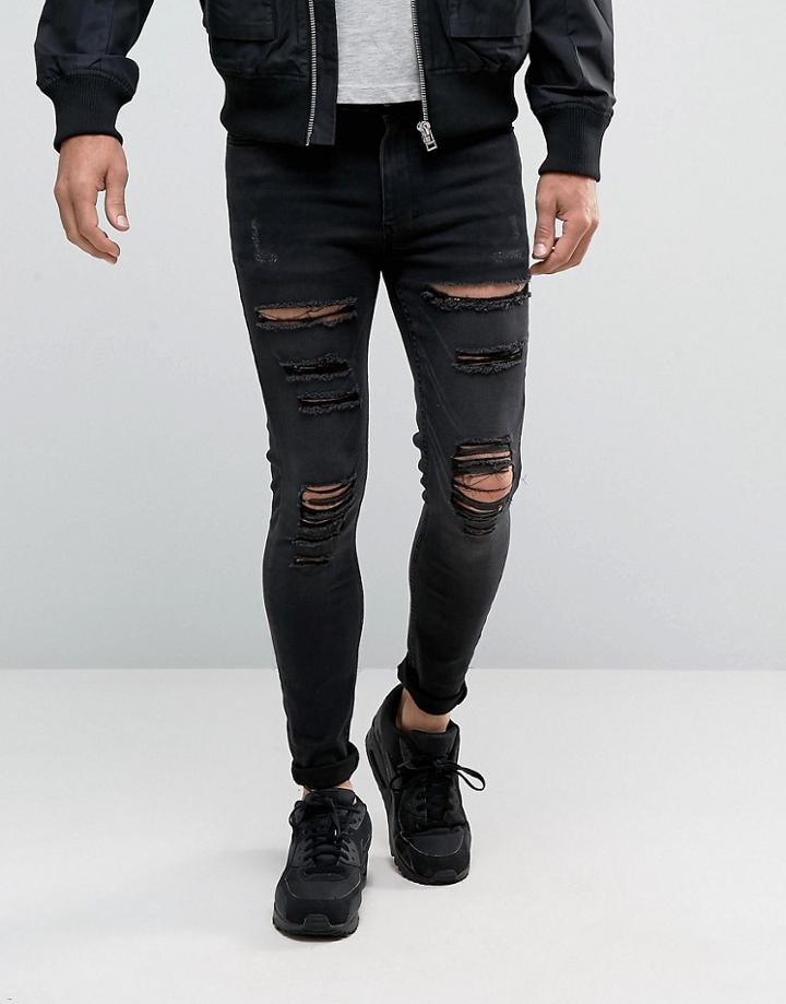 11 Degrees Super Skinny Jeans With Distressing - Black