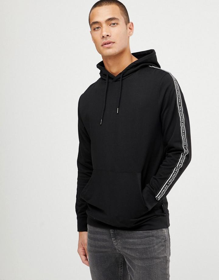 D-struct Slogan Tape Overhead Cotton Hoodie - Black