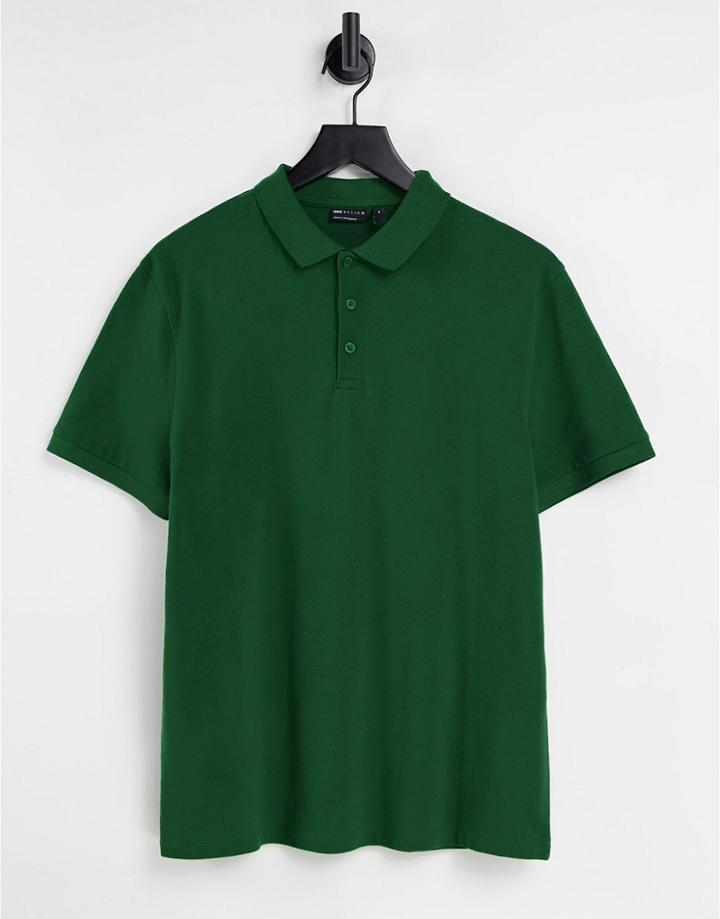 Asos Design Pique Polo In Dark Green