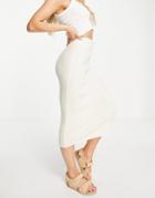 Asos Design Knitted Rib Midi Skirt In Cream - Part Of A Set-white