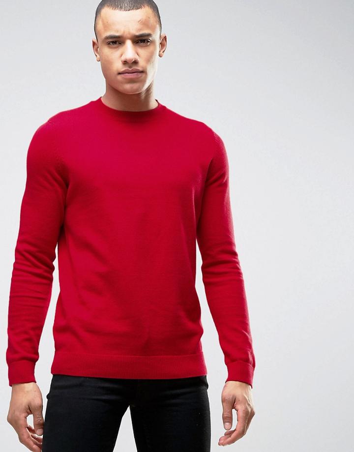 New Look Sweater With Skinny Rib Neck In Red - Red