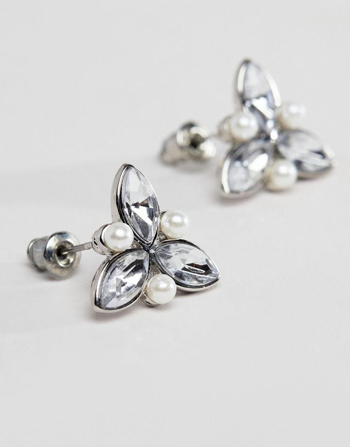 Johnny Loves Rosie Rhinestone & Pearl Stud Earrings - White