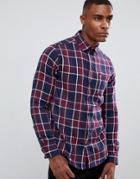 Boohooman Regular Fit Check Shirt In Navy And Burgundy - Navy