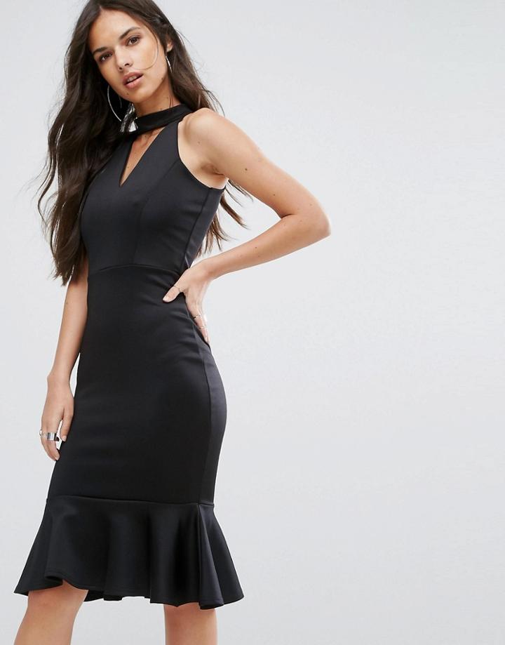 Outrageous Fortune High Neck Midi Dress With Pephem - Black