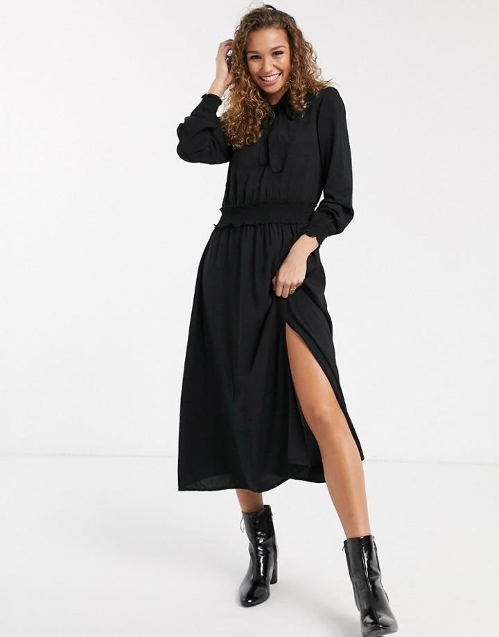 Oasis Midi Dress With Pussybow Collar In Black