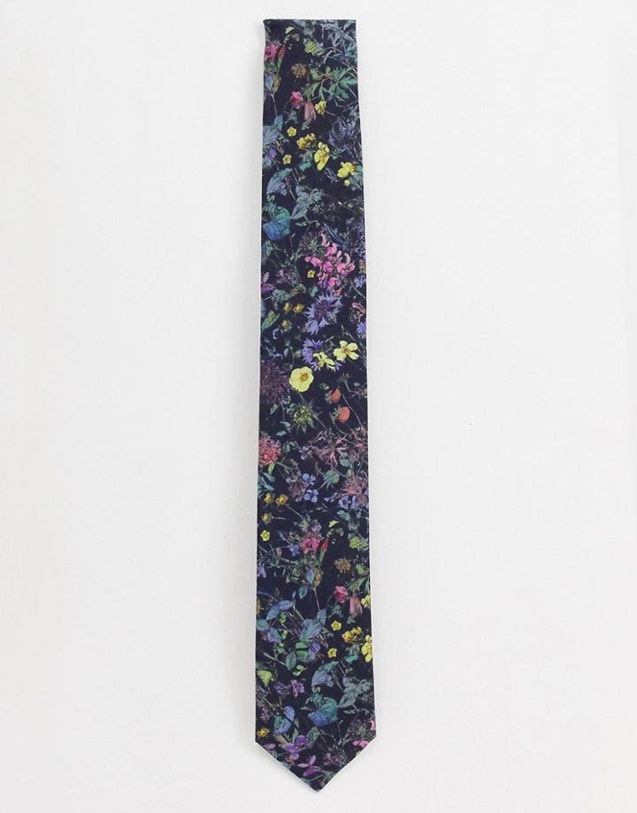 Gianni Feraud Liberty Print Wild Flowers Cotton Tie-navy