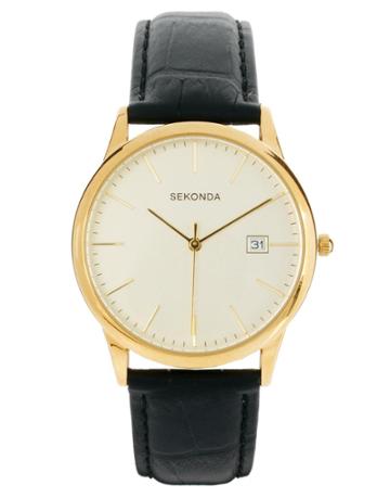 Sekonda Black Leather Strap Watch