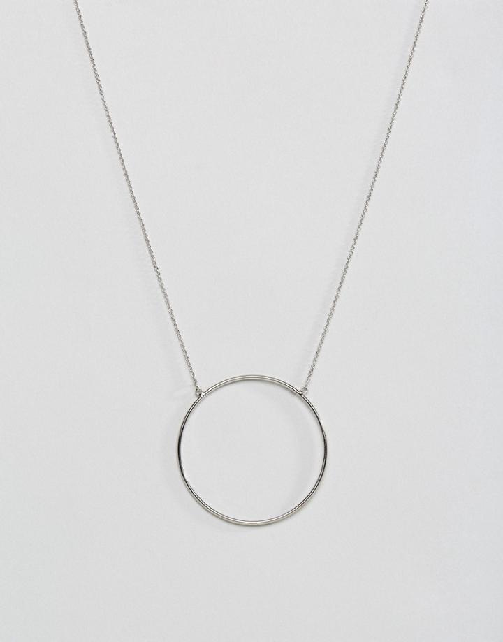 Designb London Minimal Circle Longline Pendant Necklace - Silver