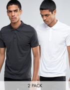 Asos 2 Pack Jersey Polo Shirt In White/gray - Multi
