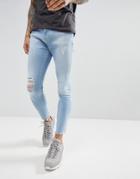 Bershka Super Skinny Jeans With Rips In Light Wash - Blue