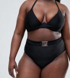 Wolf & Whistle Curve High Waist Bikini Bottom With Belt In Black - Black