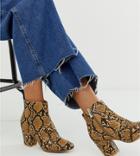 New Look Block Heel Boot In Snake Print-brown