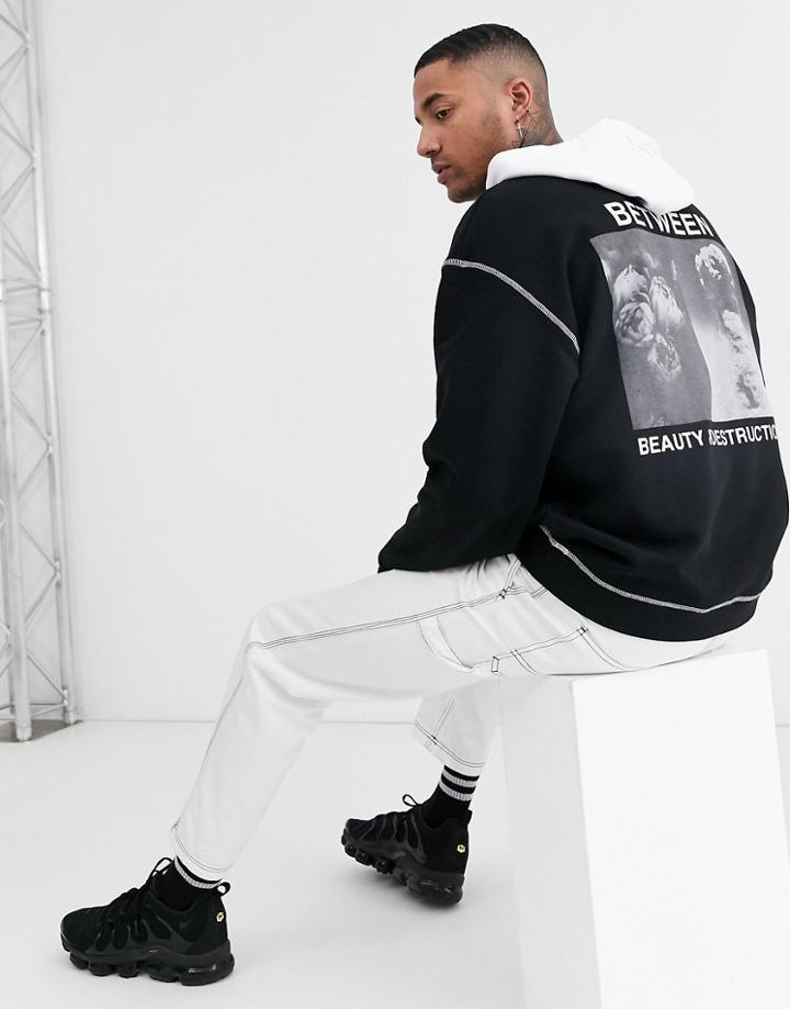 Asos Design Oversized Hoodie With Photographic Back Print In Black