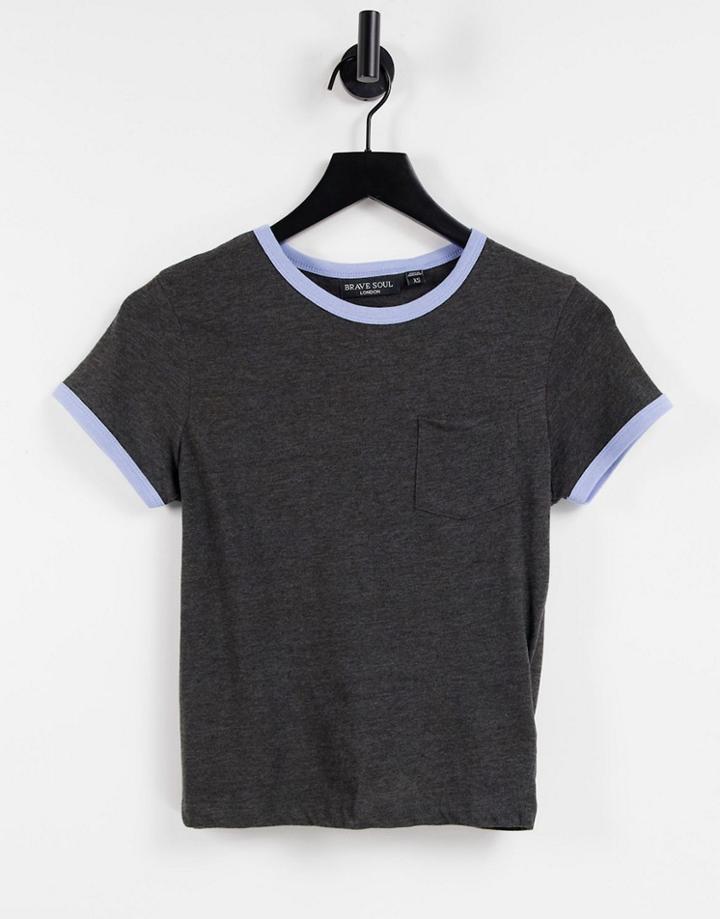 Brave Soul Rebecca Ringer Pocket T-shirt-grey