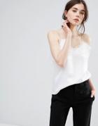 Plain Studios Luxe Cami Top With Organza Ruffle - White