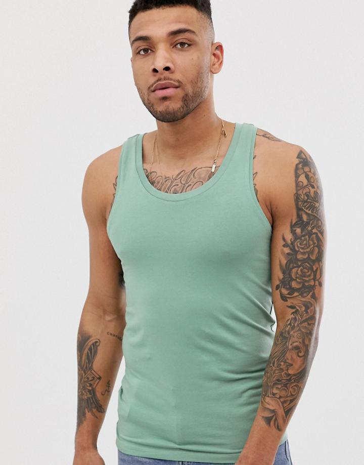 Asos Design Organic Muscle Fit Tank In Green - Green