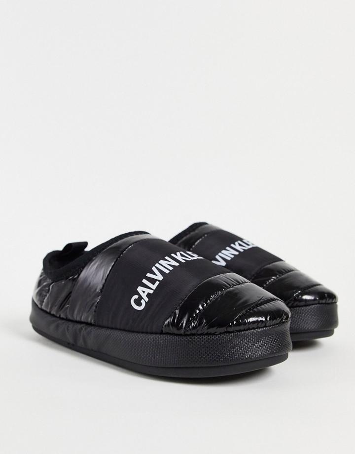 Calvin Klein Jeans Warm Lining Logo Slipper In Black