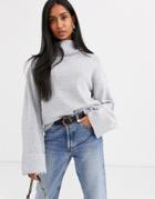Vila Roll Neck Wide Cuff Knitted Sweater-gray
