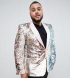 Asos Edition Plus Skinny Blazer In Pink And Blue Sequins