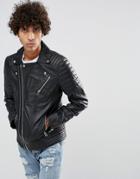 Goosecraft Leather Biker Jacket In Black With Chest Pocket - Black