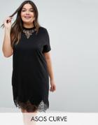 Asos Curve T-shirt Dress With Lace Inserts - Black