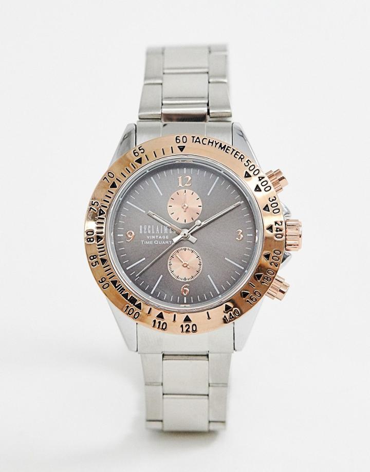 Reclaimed Vintage Inspired Chronograph Mixed Bracelet Watch In Silver Exclusive To Asos - Gold