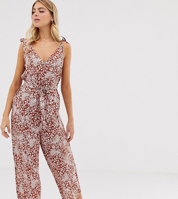 Miss Selfridge Jumpsuit With Tie Shoulders In Ditsy Floral-orange