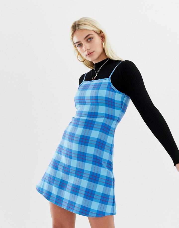 Noisy May Plaid Dress - Blue