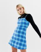 Noisy May Plaid Dress - Blue