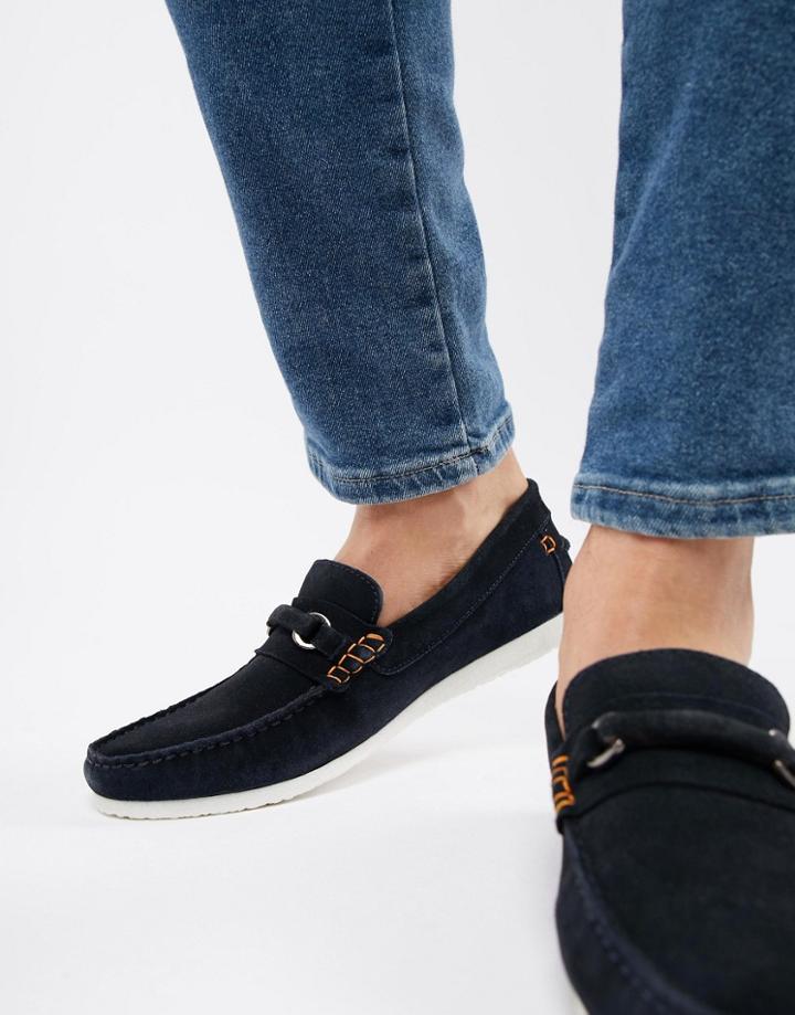 Silver Street Loafers In Navy Suede - Blue