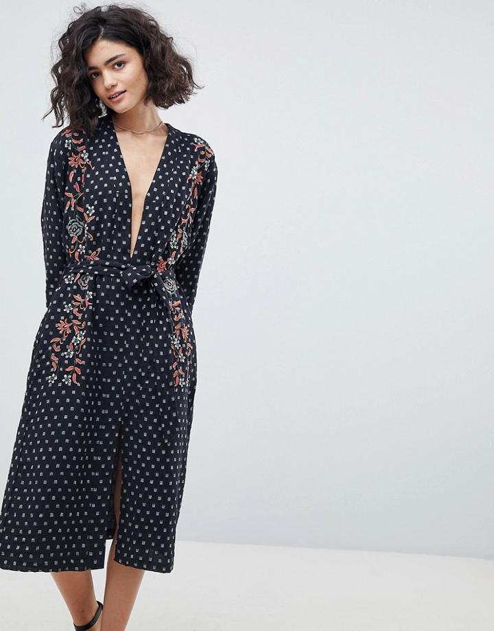 Intropia Midi Dress With Placement Embroidery - Black