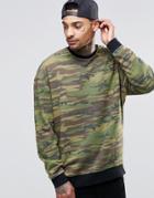 Asos Oversize Sweatshirt With Camo Print - Green