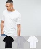 Asos Tall Relaxed Fit T-shirt With Crew Neck 3 Pack Save - Multi