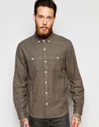 Asos Herringbone Shirt In Shacket Styling With Long Sleeves - Khaki