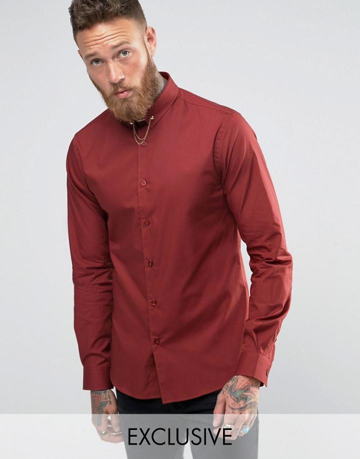 Noose And Monkey Skinny Shirt With Collar Bar - Brown