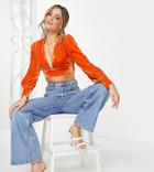 Collective The Label Balloon Sleeve Velvet Crop Top Set In Orange