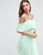 Asos Tall Cold Shoulder Mini Dress - Green