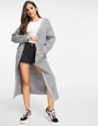 Asos Design Button Front Maxi Cardi With Pockets In Gray-grey