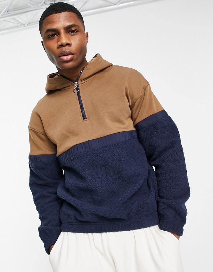Jack & Jones Originals Quarter Zip Fleece Sweat In Color Block Navy