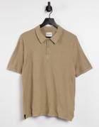 Only & Sons Knitted Polo In Tan-brown