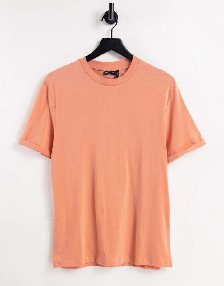 Asos Design Organic T-shirt With Roll Sleeve In Orange
