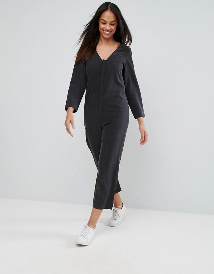 Asos Minimal Jumpsuit In Washed Fabric - Black
