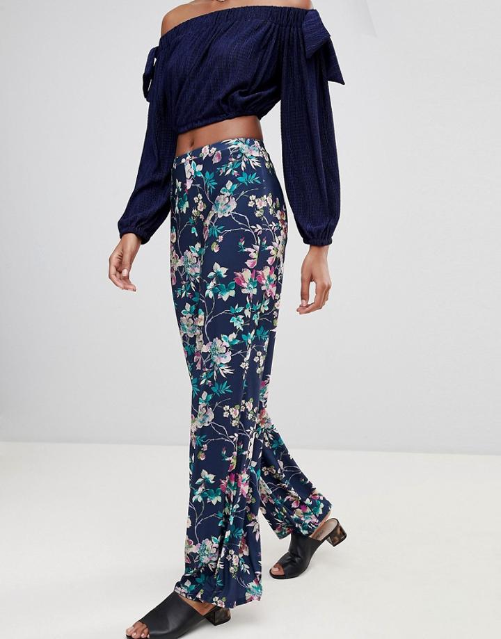 Love Floral Wide Leg Pants - Navy