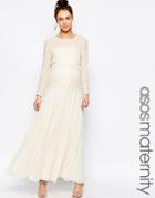 Asos Maternity Maxi Dress With Delicate Lace Panel - Cream