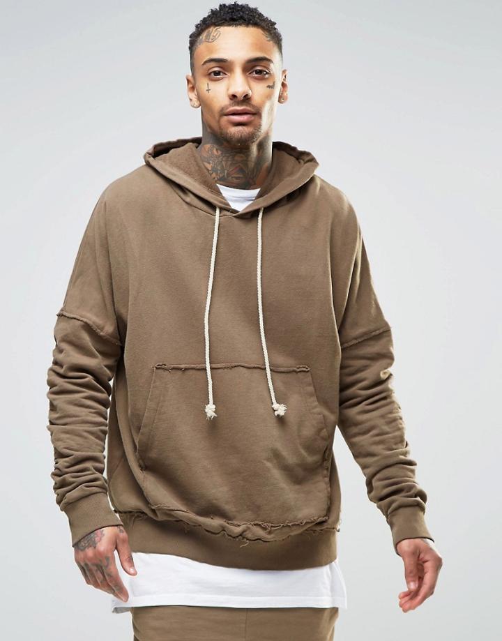 Granted Hoodie With Rouched Sleeves - Brown