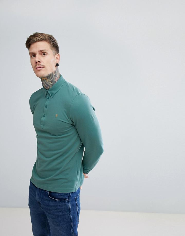 Farah Merriweather Slim Fit Long Sleeve Polo In Green - Green