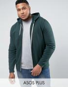 Asos Plus Zip Up Hoodie In Green - Green